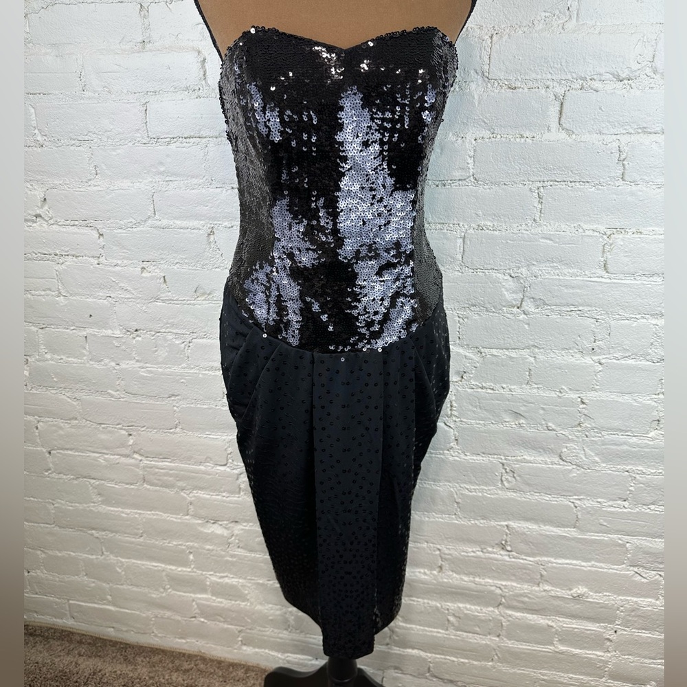 Betsey Johnson Black and Silver Strapless Dress